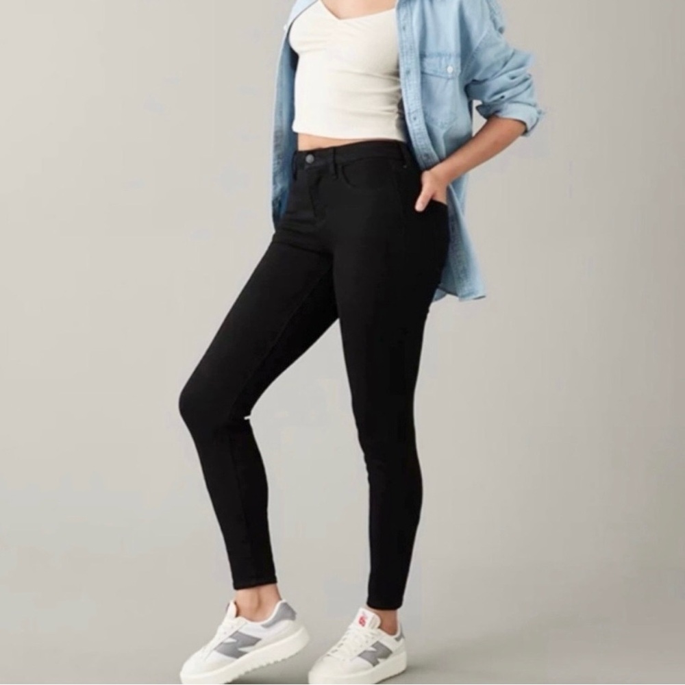 American Eagle 8 Long High Rise Jeggings Black Skinny Women’s Jeans Stretch - Picture 11 of 11